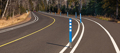 Cyclo-Zone flexible bollard delineator post used on a protected on road multi-use path