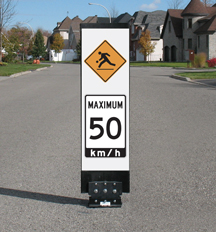 Flexible Playground ahead WC-3 Maximum 50 speed reduction sign