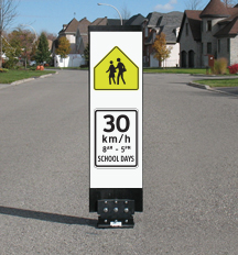 Flexible 30 km/h 8 AM - 5 PM Traffic Calming sign - School Zone area - WC-1