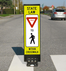 In-street pedestrian R1-6 sign