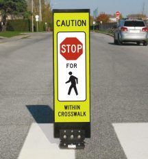 Flexible pedestrian crossover sign - Caution - STOP for pedestrian