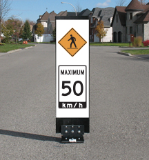 Flexible Pedestrian ahead WC-7 Maximum 50 speed reduction sign
