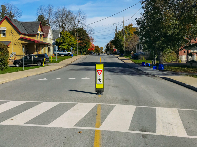 Pedestrian Crossing with in-street pedestrian sign - Carleton Place - Ontario