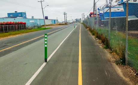 Protected bike lane with flex bollards / delineators - Shippagan - New-Brunswick - NB