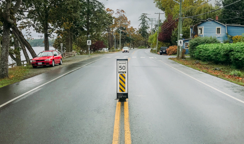 Traffic calming with flexible signs in North Saanich BC