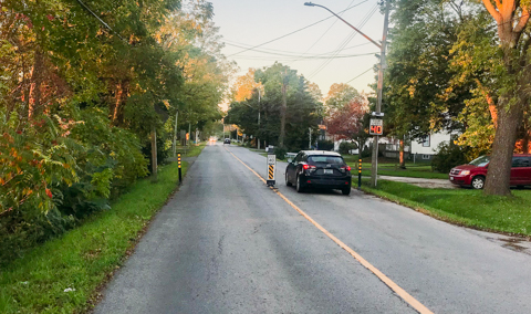 Traffic calming with flexible delineators and radar feedback sign - Port Colborne Ontario