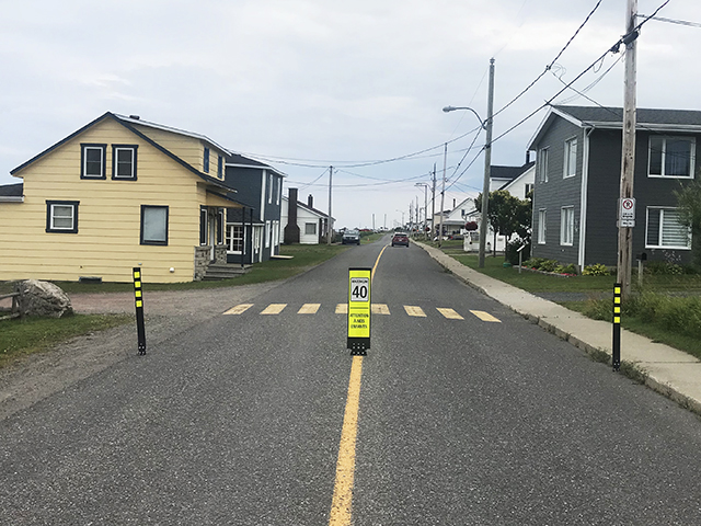 Modération de circulation / Réduction de vitesse - village - avec balise de rue flexible et bollards flexibles